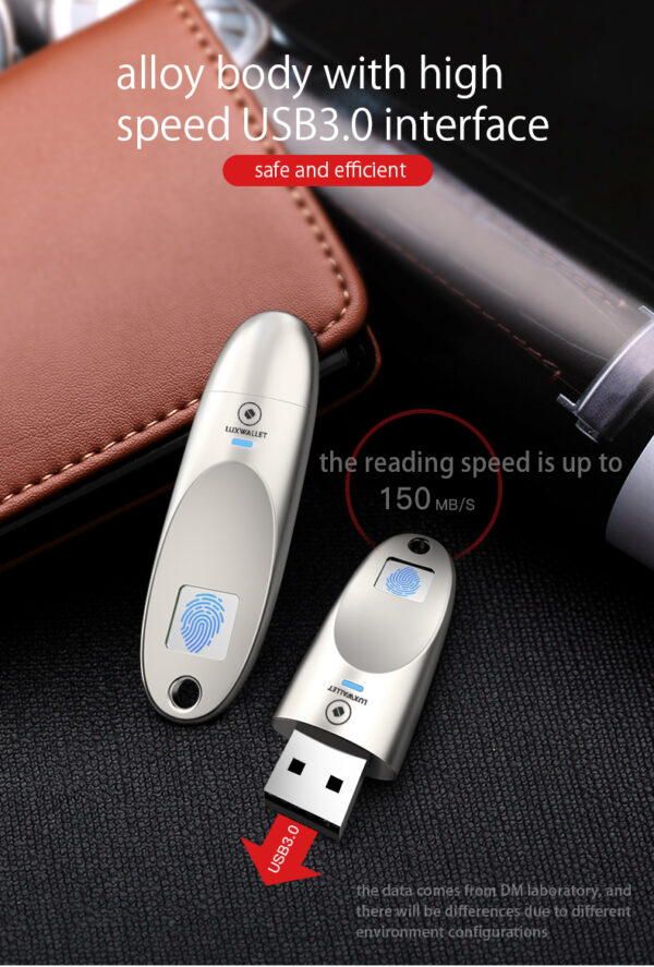 LUXWALLET® Infinity Series - Vingerafdruk 128GB USB 3.0 Stick Kluis AES256 Encryptie + Luxe Pouch - Afbeelding 12