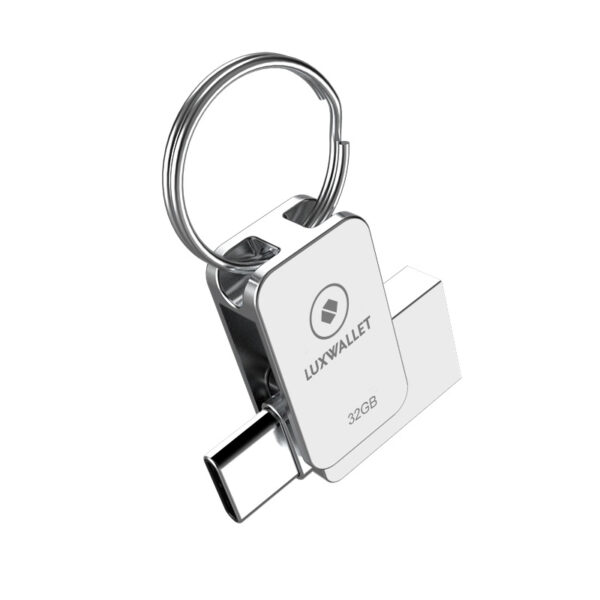 LUXWALLET PD5 Mini USB Stick 32GB USB-C Type-C OTG USB 3.0 Flash Drive – Geheugen – Zilver - Afbeelding 2