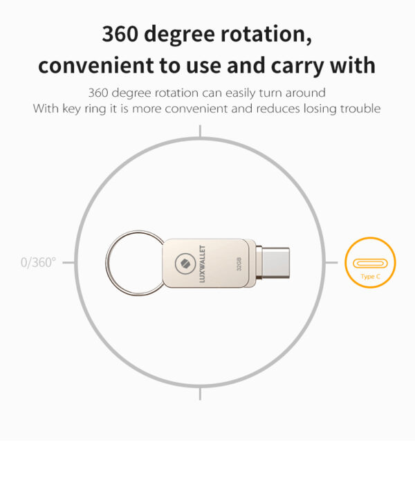 LUXWALLET PD5 Mini USB Stick 32GB USB-C Type-C OTG USB 3.0 Flash Drive – Geheugen – Zilver - Afbeelding 10