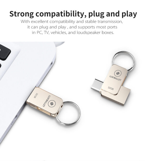 LUXWALLET PD5 Mini USB Stick 32GB USB-C Type-C OTG USB 3.0 Flash Drive – Geheugen – Zilver - Afbeelding 12
