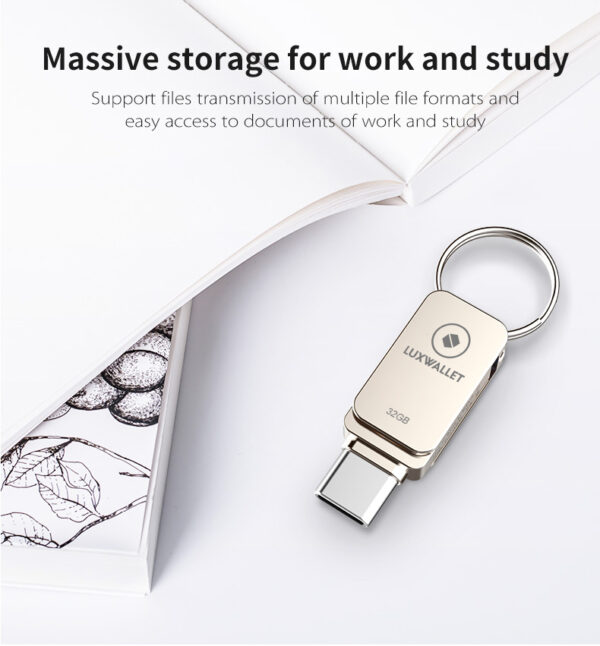 LUXWALLET PD5 Mini USB Stick 32GB USB-C Type-C OTG USB 3.0 Flash Drive – Geheugen – Zilver - Afbeelding 13