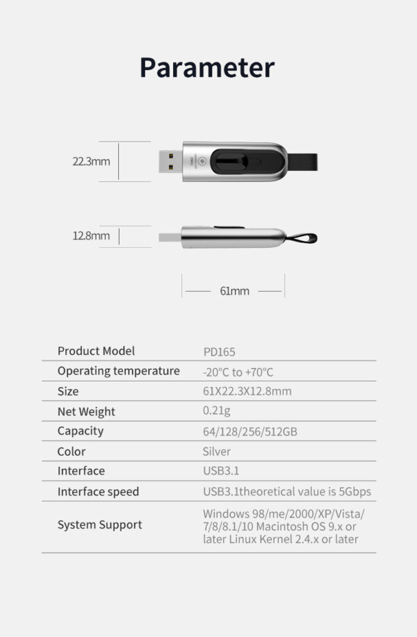 LUXWALLET PD1 Metalen USB3.1/3.0 Flash Drive – USB Stick - 256GB - Leessnelheid tot 100Mb/s – Push&Pull met Leren Staartriem- Zilver - Afbeelding 15