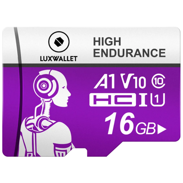 LUXWALLET® HC U1 - 16 GB Micro SD Kaart  - TF  Klasse 10 - High Endurance - Snelle Gegevensoverdracht - Paars