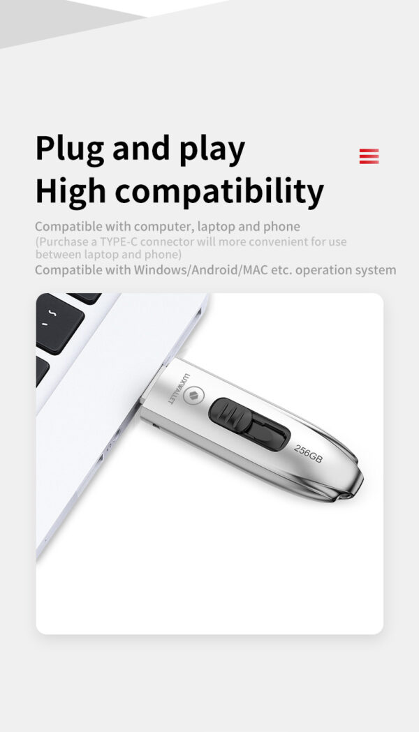 LUXWALLET PROX7 - Metalen USB 3.1 Stick - 128GB Opslag - Draagbare Opslag Flash Drive – Uitschuifbare Ontwerp - Zilver - Afbeelding 10