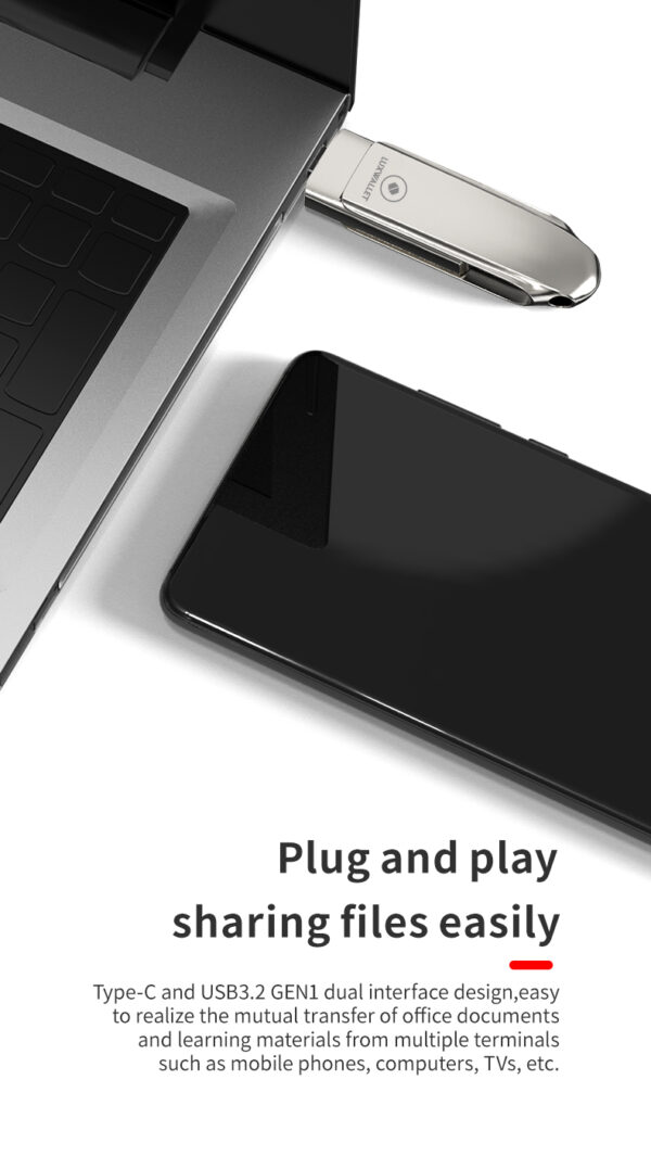 LUXWALLET PROX5 - Metalen USB 3.2 stick - 512GB Opslag - USB 3.2 - Draagbare Opslag Flash drive – Geheugen Stick + 360 ° rotatie - Zilver - Afbeelding 5