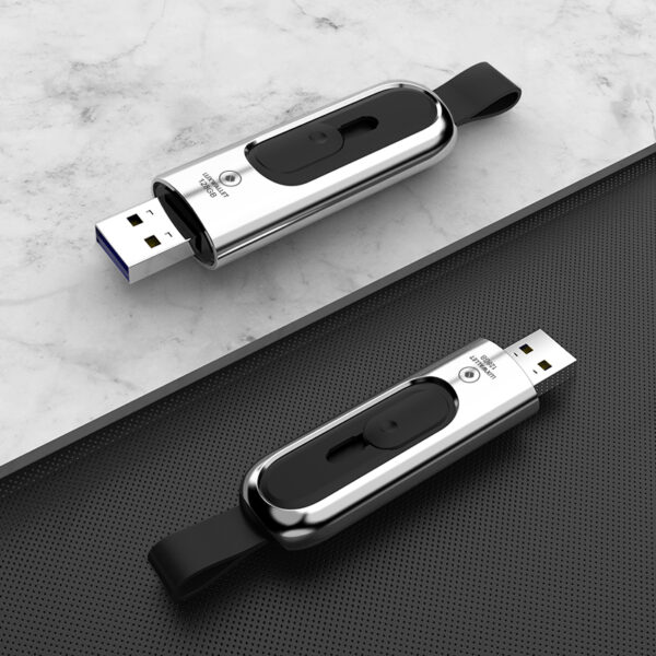 LUXWALLET PD1 Metalen USB3.1/3.0 Flash Drive – USB Stick - 64GB - Leessnelheid tot 100Mb/s – Push&Pull met Leren Staartriem- Zilver - Afbeelding 5
