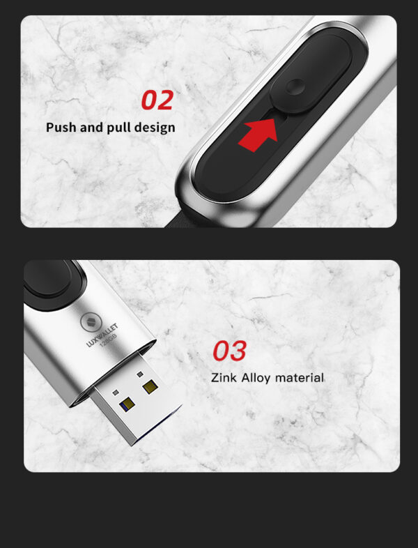 LUXWALLET PD1 Metalen USB3.1/3.0 Flash Drive – USB Stick - 64GB - Leessnelheid tot 100Mb/s – Push&Pull met Leren Staartriem- Zilver - Afbeelding 11