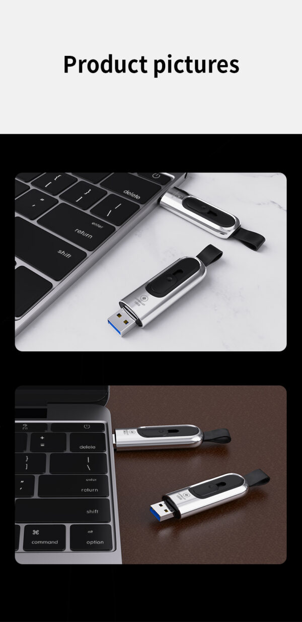 LUXWALLET PD1 Metalen USB3.1/3.0 Flash Drive – USB Stick - 64GB - Leessnelheid tot 100Mb/s – Push&Pull met Leren Staartriem- Zilver - Afbeelding 13