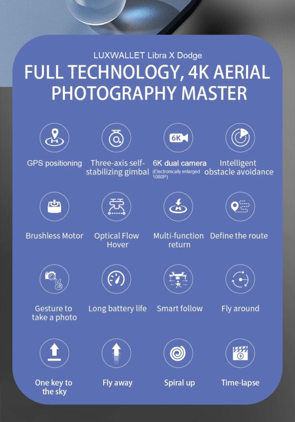LUXWALLET Libra X Dodge Drone GPS - Camera + Camera 3-Assige Gimbal & Obstakelvermijding – 1.2KM Bereik & 2x 30min Accu - Afbeelding 25