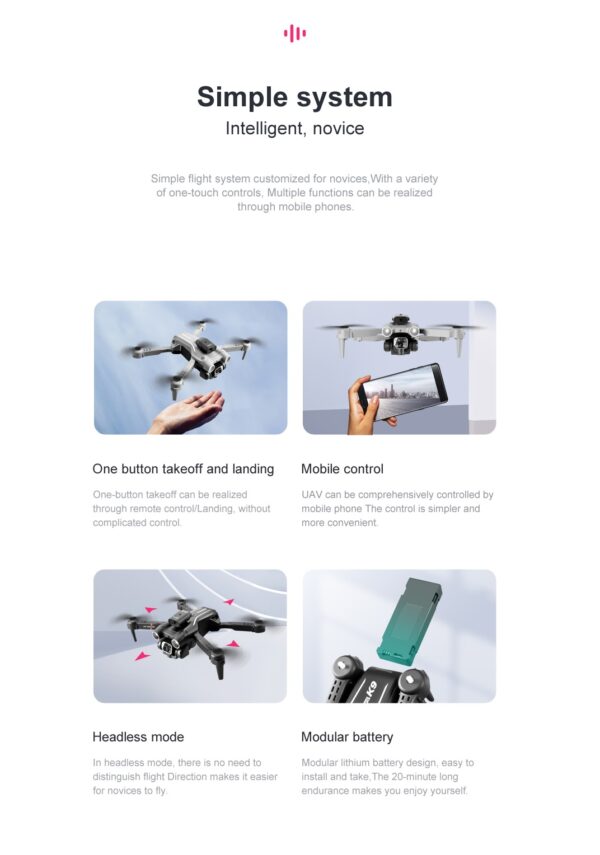 LUXWALLET Libra Light Max Drone – Drone Met Vierzijdige Obstakel Ontwijking - Drone Met Twee Camera’s - 480P – Opvouwbaar - 360° Vliegsysteem - Richtingspunt Vluchtmodus – Zwart - Afbeelding 14