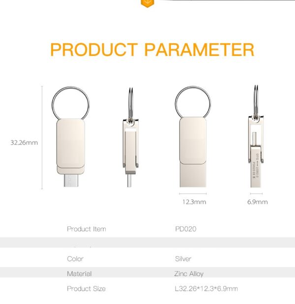 LUXWALLET PD20 Mini USB Stick USB 2.0/ Micro USB - OTG - Flash Drive – Geheugen –360 Graden Rotatieontwerp – 128GB - Zilver - Afbeelding 10