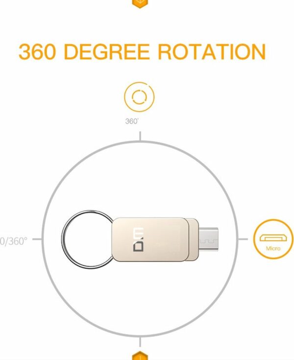 LUXWALLET PD20 Mini USB Stick USB 2.0/ Micro USB - OTG - Flash Drive – Geheugen –360 Graden Rotatieontwerp – 32GB - Zilver - Afbeelding 3