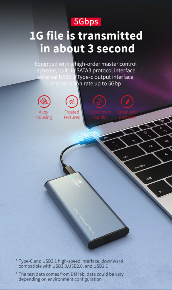 Luxwallet HD480 Externe Harde Schijf Behuizing - M.2 NGFF SSD Naar USB 3.1 Type-C Gen2 SATA3 Converter - 5Gbps - Ondersteunende Hard Drives 2242/2260/2280 - Grijs - Afbeelding 8