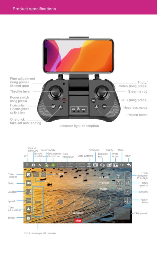 LUXWALLET SG Starter - 30Km/h Drone Met Sfeerverlichting - HD Camera - Geen vliegbewijs - FPV - Drone - Quadcopter - Beginner Drone - RC + 2x Accu - Afbeelding 16