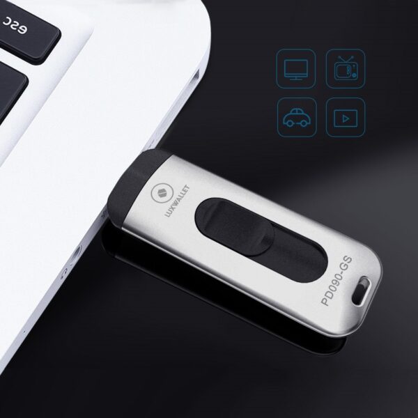 LUXWALLET PD9 USB 3.0 Flash Drive – Metalen USB Stick - 32GB High Speed Draagbare Geheugen Stick - Leessnelheid tot 150 MB / S –Zilver/Zwart - Afbeelding 4