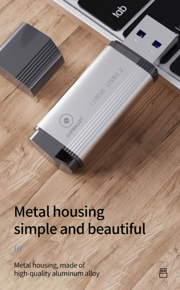 LUXWALLET SpeedByte – USB 3.2 Flashdrive – 128GB – OTG – USB-Stick – Stootbestendig Design – Leessnelheid tot 100 Mbps – Snelle Overdracht – Zwart/Zilver - Afbeelding 12