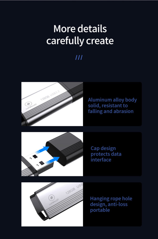 LUXWALLET SpeedByte – USB 3.2 Flashdrive – 128GB – OTG – USB-Stick – Stootbestendig Design – Leessnelheid tot 100 Mbps – Snelle Overdracht – Zwart/Zilver - Afbeelding 15