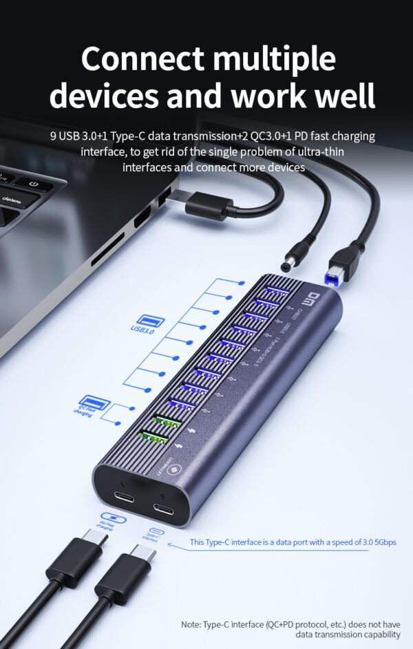 LUXWALLET SpeedLink Nexus - 13 Poorten - USB 3.0 - Hub - Oplaadpoort - Type C - Zilver - Afbeelding 15