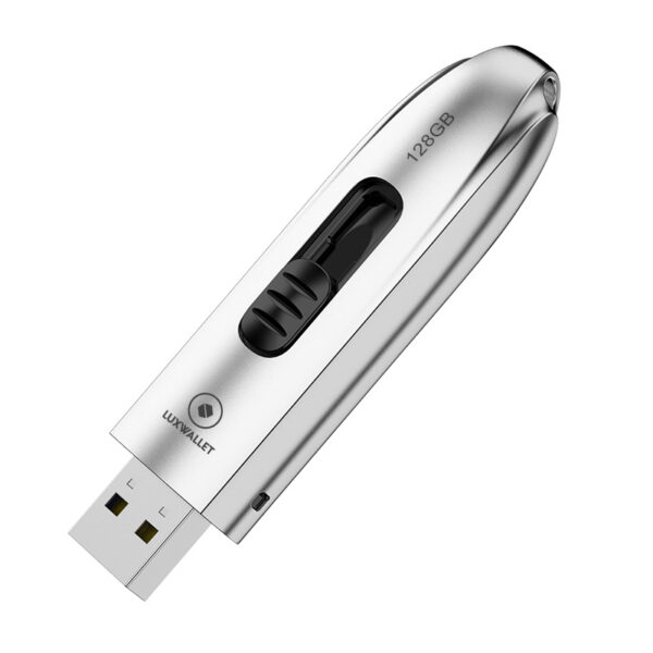 LUXWALLET DataPulse – USB 3.1 Flashdrive - Uitschuifbaar Ontwerp - Ingebouwde Beveiliging – Metalen Behuizing – USB Stick – OTG – 128GB –Zilver - Afbeelding 2