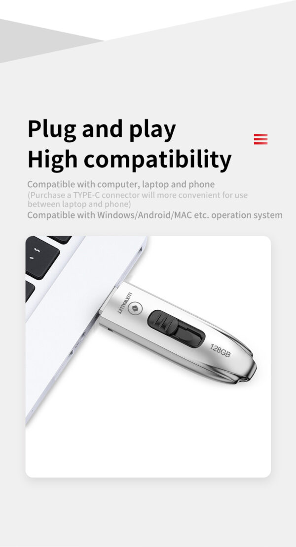 LUXWALLET DataPulse – USB 3.1 Flashdrive - Uitschuifbaar Ontwerp - Ingebouwde Beveiliging – Metalen Behuizing – USB Stick – OTG – 128GB –Zilver - Afbeelding 17