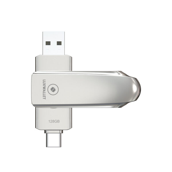 LUXWALLET FlashGuard – USB 3.2 Naar USB-C 3.1 Flashdrive - Ingebouwde Beveiliging – Metalen Behuizing – USB Stick – OTG – 128GB –Zilver - Afbeelding 2