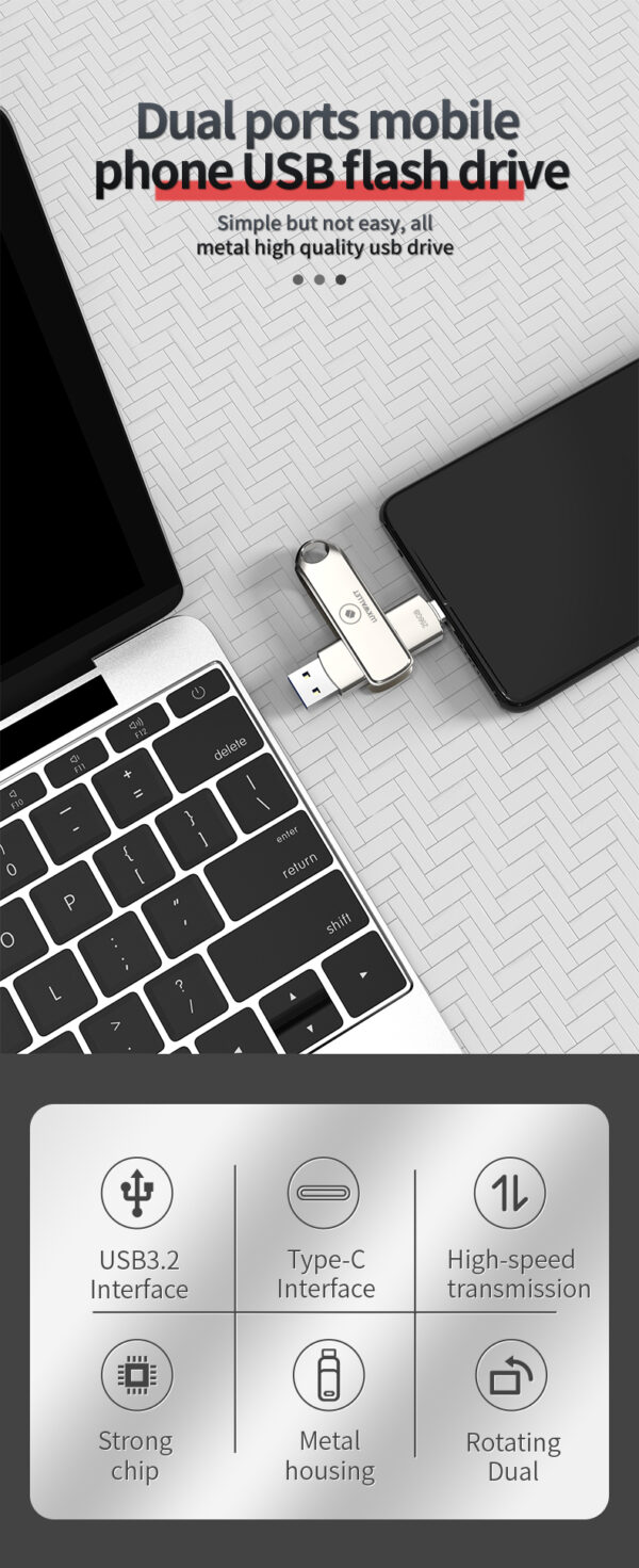 LUXWALLET SwiftSync – USB 3.2 Naar USB-C 3.1 Flashdrive - 90° Rotatie – Ingebouwde Beveiliging – USB Stick – OTG – 256GB – Zilver - Afbeelding 10