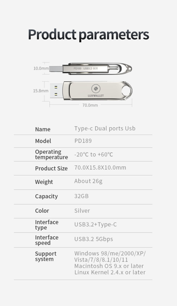 LUXWALLET SwiftSync – USB 3.2 Naar USB-C 3.1 Flashdrive - 90° Rotatie – Ingebouwde Beveiliging – USB Stick – OTG – 256GB – Zilver - Afbeelding 17