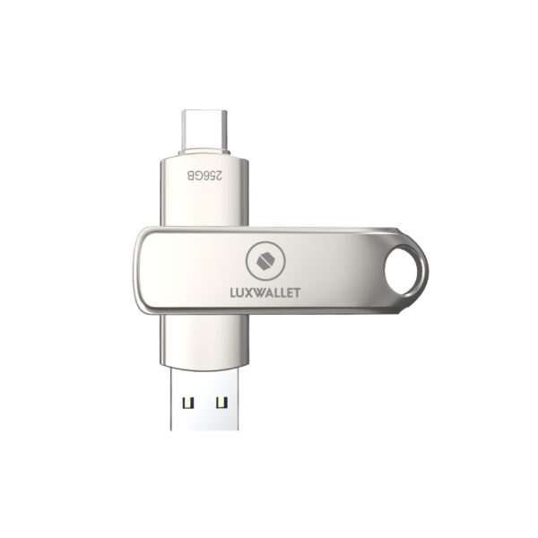 LUXWALLET SwiftSync – USB 3.2 Naar USB-C 3.1 Flashdrive - 90° Rotatie – Ingebouwde Beveiliging – USB Stick – OTG – 256GB – Zilver - Afbeelding 2