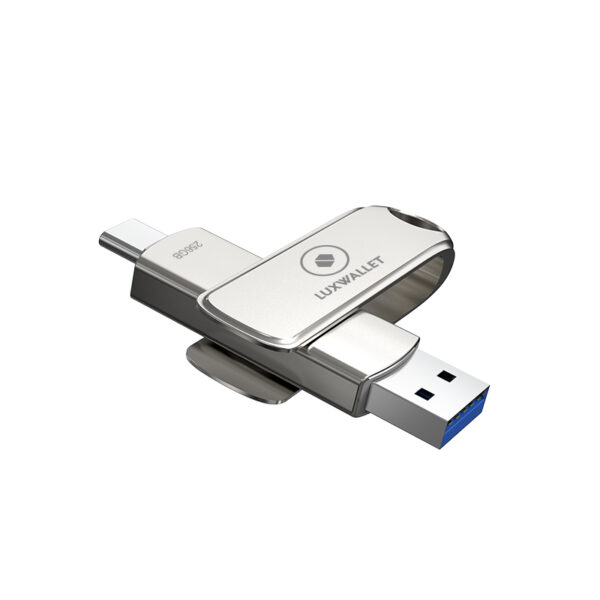 LUXWALLET SwiftSync – USB 3.2 Naar USB-C 3.1 Flashdrive - 90° Rotatie – Ingebouwde Beveiliging – USB Stick – OTG – 256GB – Zilver - Afbeelding 3