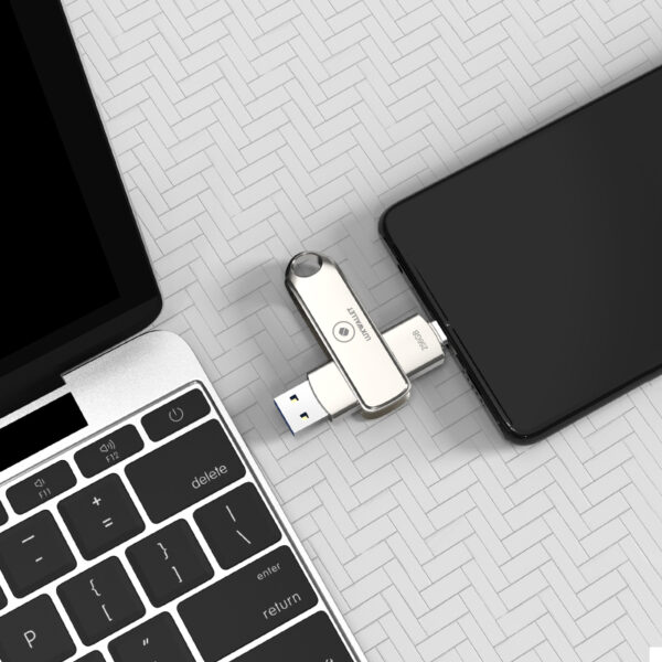 LUXWALLET SwiftSync – USB 3.2 Naar USB-C 3.1 Flashdrive - 90° Rotatie – Ingebouwde Beveiliging – USB Stick – OTG – 256GB – Zilver - Afbeelding 8