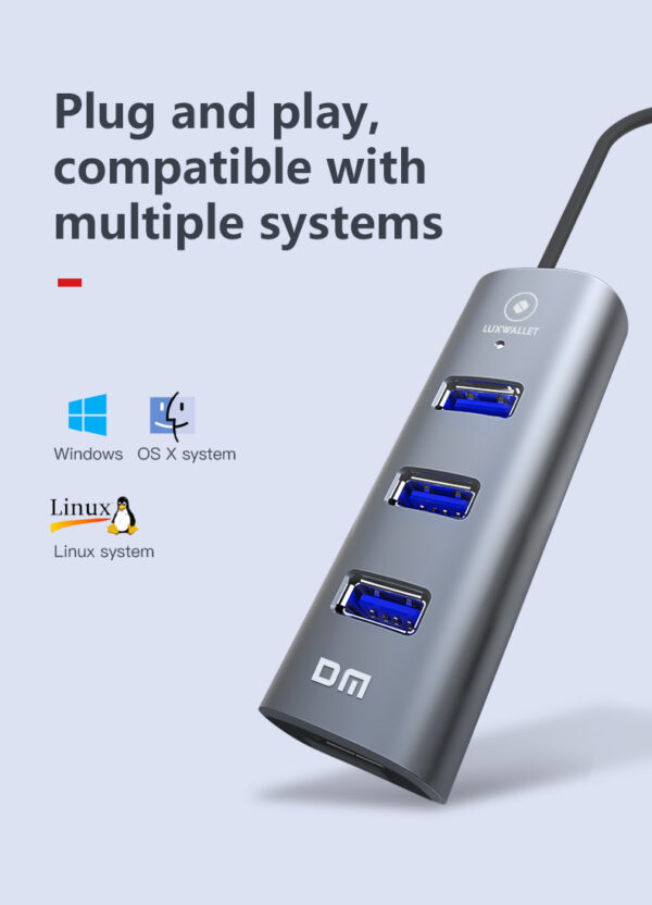 LUXWALLET UltraSync - HUB - USB 3.0 - Type C/USB-C -  4 aansluitingen - 120cm - Zilvergrijs - Afbeelding 9