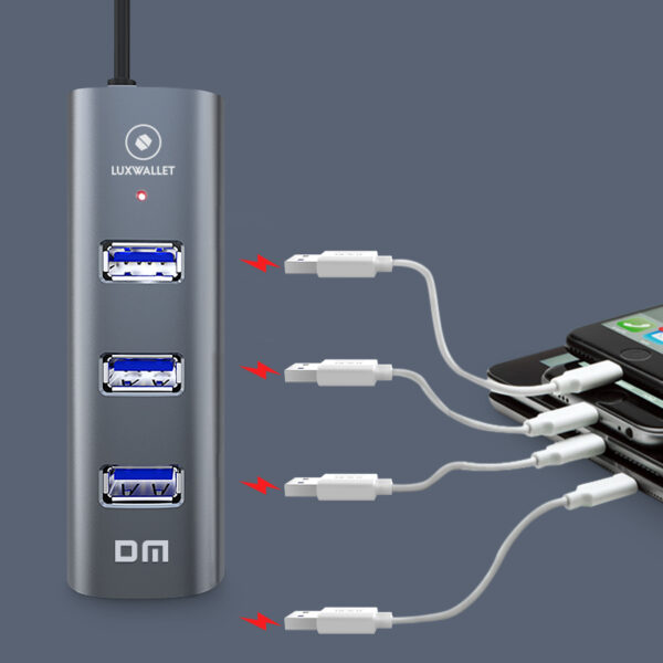 LUXWALLET UltraSync - HUB - USB 3.0 - Type C/USB-C -  4 aansluitingen - 120cm - Zilvergrijs - Afbeelding 4