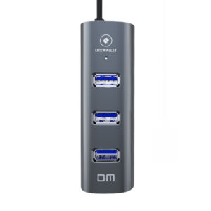 LUXWALLET SpeedConnect 4-in-1 - ABS - USB 3.0 - Type C - 4-Port - Geschikt Voor Universele Apparaten - 120 cm Kabel - Zilver