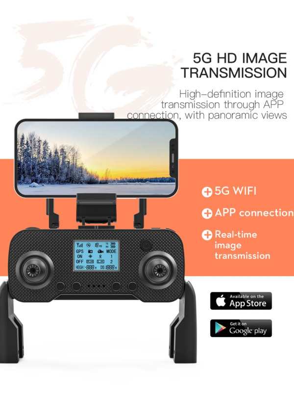 LUXWALLET SkyVortex - 5 Ghz WiFi GPS Drone - 2 Axis Gimbal Drone – Return To Home – 50x Zoom – 1000M Afstand - Smart Follow & Bedienen met Handgebaren - Oranje - Afbeelding 13