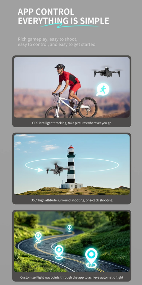 LUXWALLET Libra Hover – Drone Met Laser Obstacle Avoidance – Return To Home – Volg Mij Modus – Ingebouwde Gimbal – EIS Stabilisatie – Mobiele App – Traject Vlucht - Afbeelding 14