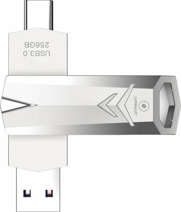 LUXWALLET DataSwift – USB 3.0 Naar USB-C 3.0 Flashdrive - 360° Rotatie – USB Stick – OTG – 64GB - Zilver - Afbeelding 2