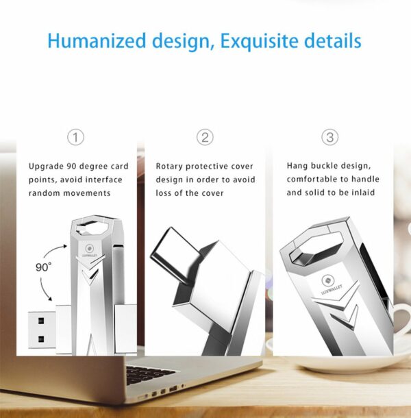 LUXWALLET DataSwift – USB 3.0 Naar USB-C 3.0 Flashdrive - 360° Rotatie – USB Stick – OTG – 64GB - Zilver - Afbeelding 8